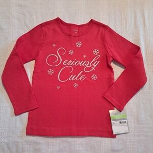 Carter's girls size 4T red short sleeve shirt, silver sparkly design, New
